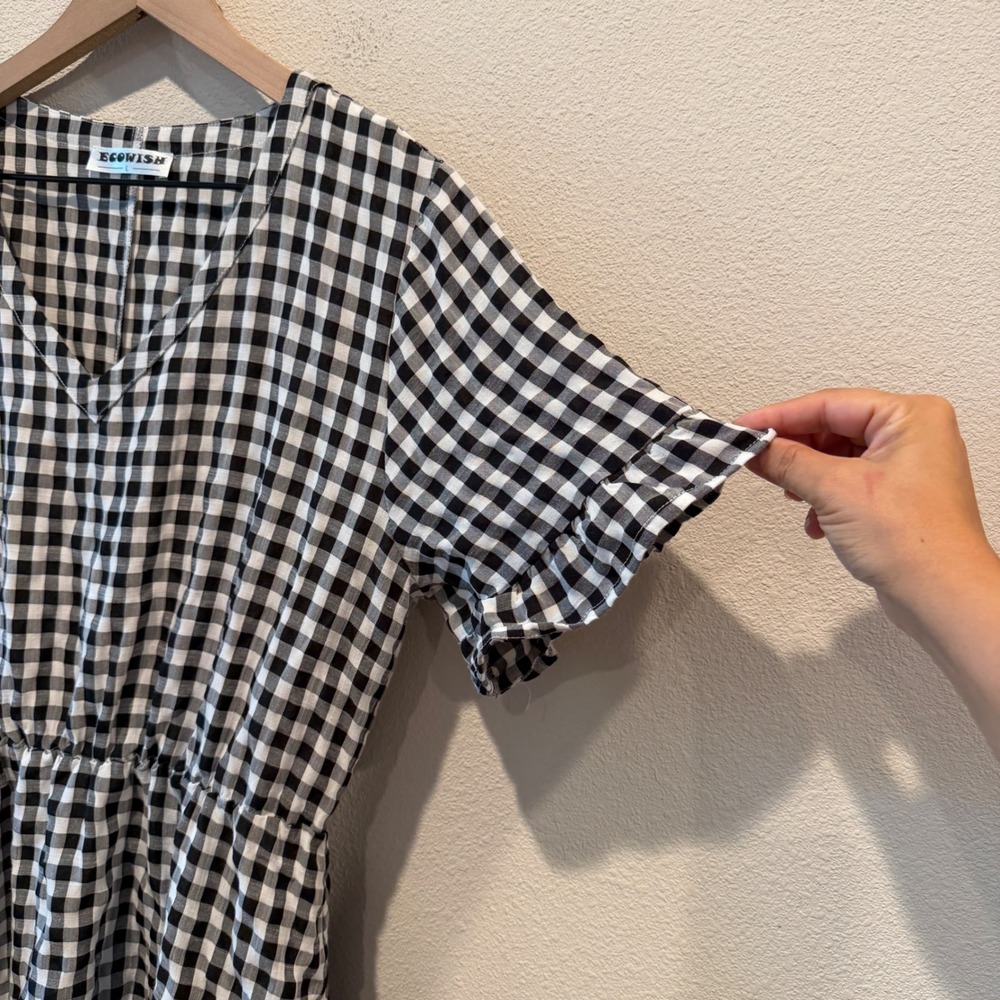 ECOWISH Womens Dress Gingham Cottagecore Picnic Boho Tiered Midi Large - Picture 4 of 8